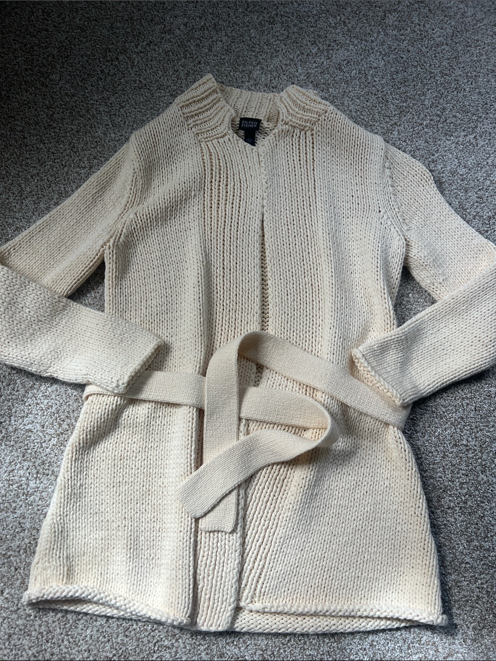 Eileen Fisher Cream Knit Belted Cardigan